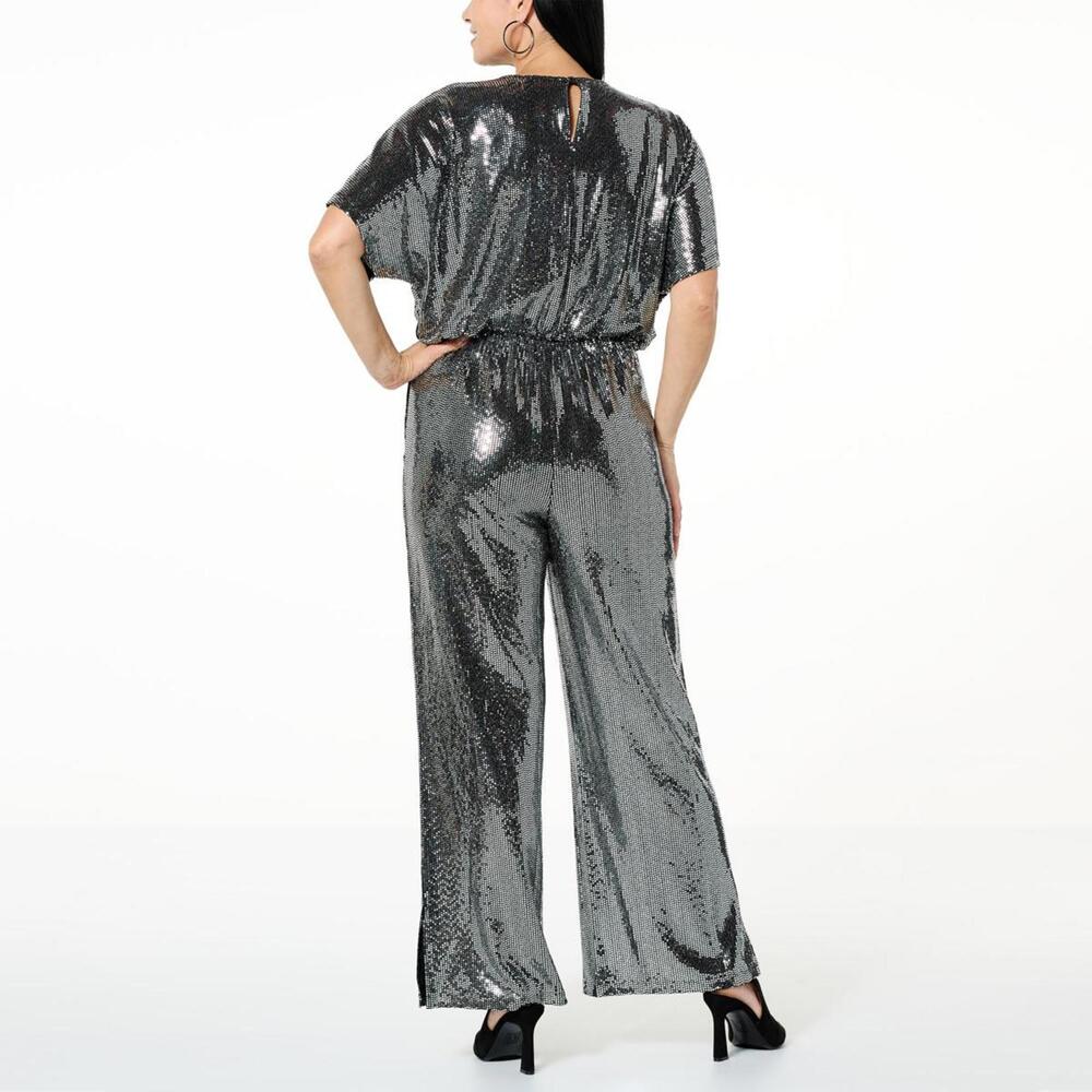 NWT G by Giuliana Black Label Metallic Knit Jumpsuit Size Medium - Picture 2 of 8